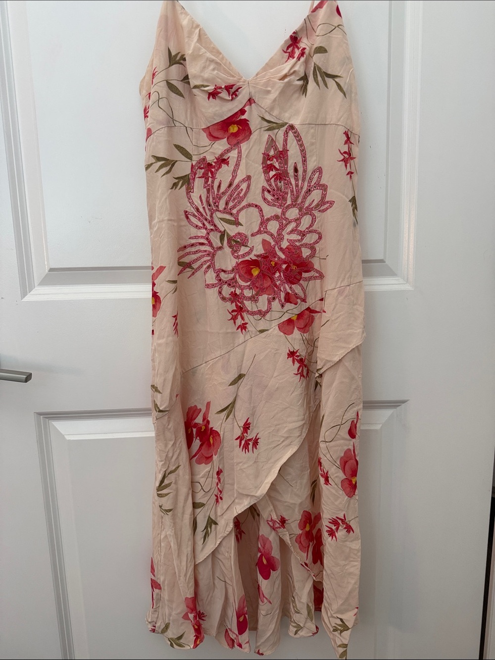 Y2K Sherri Bodell Floral Slip Dress Silk Embroidered Garden Midi Dress Size